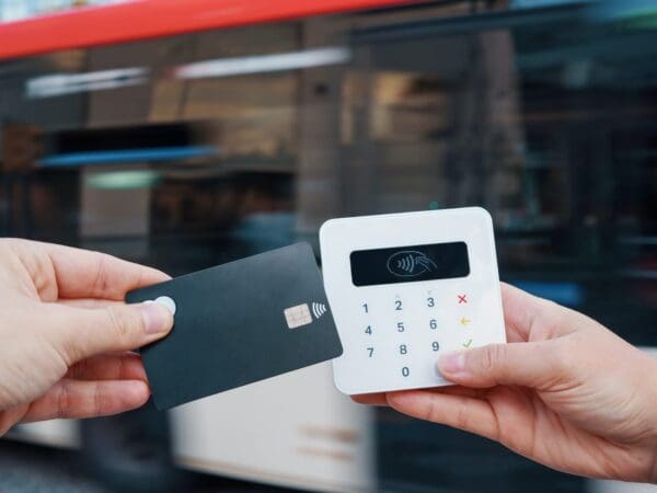 man making contactless payment